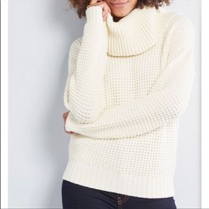 Modcloth Cream Chunky Knit Cowl Neck Sweater, Size XS